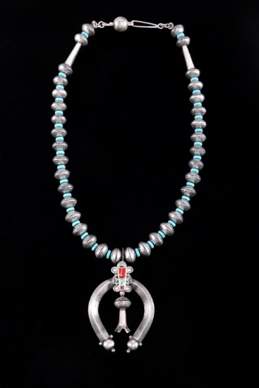 RARE Navajo Mercury Dime Turquoise Squash Necklace