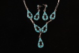 C. 1950 Zuni Turquoise Inlaid Necklace & Earrings