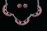 Zuni Coral Petit Point Silver Necklace & Earrings