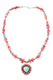 Navajo Turquoise & Red Spiny Oyster Necklace
