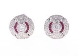 VS1 Natural Diamond & Ruby Platinum Earrings