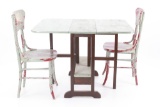Rustic Wood Trestle Style Dropleaf Table & Chairs