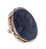 Antique Carved Onyx & Brass Cameo Ring