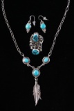 Navajo Turquoise Necklace, Earrings & Ring (3)