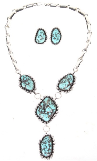 Navajo A. Joe Fox Turquoise Necklace & Earrings