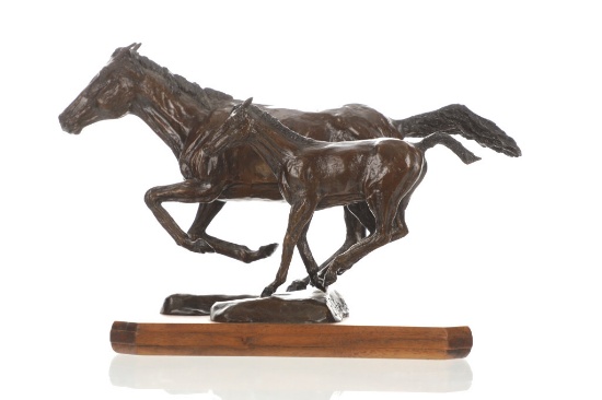 Tom Baker "Mare & Colt on the Run," Bronze c. 1994