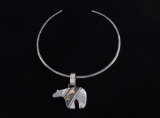 Navajo T.Singer Sterling Silver Gold Bear Necklace