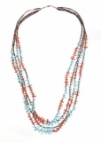 Navajo Turquoise Red Branch Coral Heishi Necklace