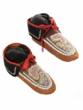 Mid-1900's Iroquois Beaded Hide & Fabric Moccasins