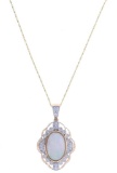 Fire Opal Diamond 14k Two Tone Gold Necklace