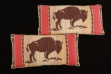 Large Embroidered Buffalo Lumbar Pair of Pillows