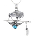 Navajo Sterling Silver Turquoise Buffalo Necklace