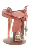 Tooled Western Leather Saddle Counter Stool