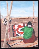 Original Sitting Navajo Weaver Painting on Board