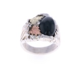 Black Hills Gold & Jet Stone Inlay Ring 12K