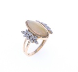 Elegant Opal Diamond & 14k Yellow Gold Ring