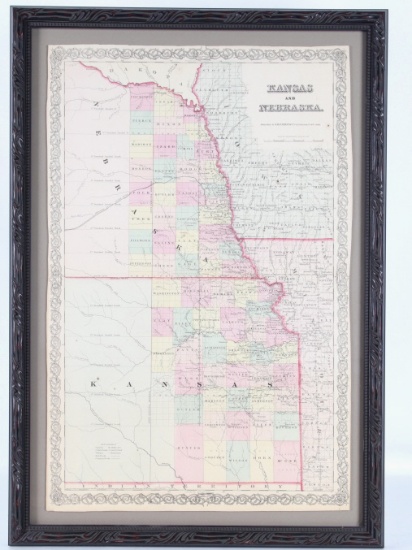Kansas & Nebraska Framed Territorial Map c. 1857