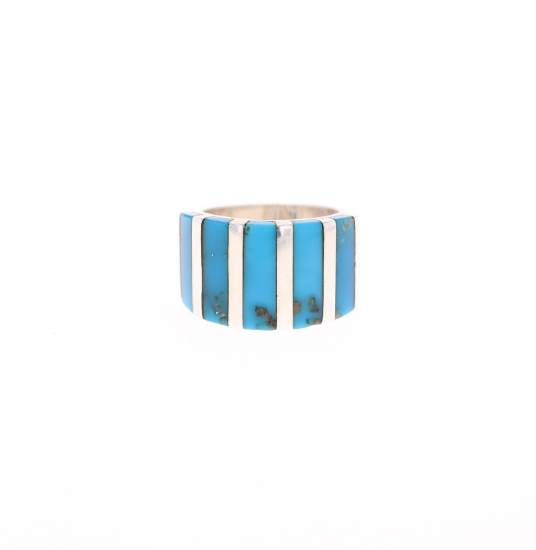 Navajo Morenci Turquoise Inlaid Sterling Ring
