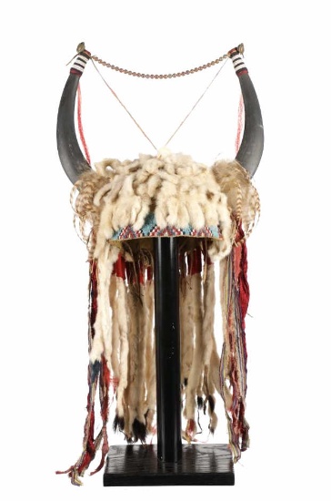 C. 1890- Blackfoot Split Buffalo Horn War Bonnet