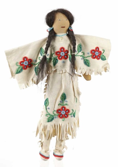 Sioux Whimsical Beaded Hide Doll Mid-20th C.