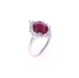 RARE Natural Burmese Ruby Diamond & Platinum Ring