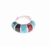 Navajo Sterling Silver Multistone Inlaid Ring 1950