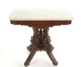 1870-1890 Victorian Carved Wood & Marble Top Table
