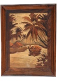 Beautiful Vintage Framed Inlaid Wood Art