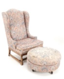 Vintage Wingback Upholstered Chair & Ottoman