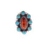 Navajo Sterling Silver Spiny Oyster Turquoise Ring