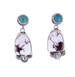 Navajo R. Sam White Buffalo Turquoise Earrings