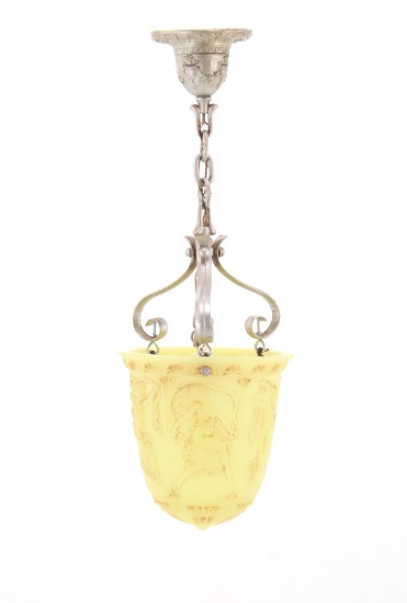 19th Century Large Vasoline Glass Hanging Light