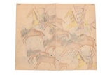Circa 1890-1940's Northern Sioux Ledger Drawing