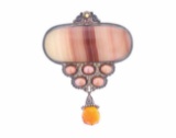 Sterling Silver Agate & Amber Pin/ Pendant