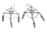 Navajo Steer & Feather Medicine Sterling Earrings