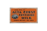Embossed Tin & Cardboard Alta Crest Milk Sign 1940