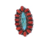 Navajo Nosini Turquoise & Red Branch Coral Ring