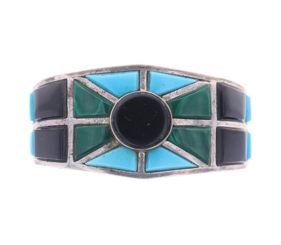 Amazing Navajo Stained Glass Inlaid Bracelet 1990