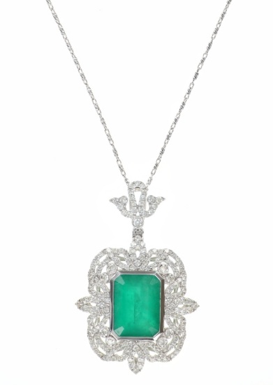 14.38 Emerald VS2 Diamond 18k Gold Necklace