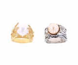 Natural White & Gold Pearl Sterling Silver Rings