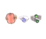 Sterling Silver Emerald & Topaz Freeform Rings