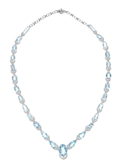 Elegant 44.21 CTW Aquamarine & Diamond Necklace