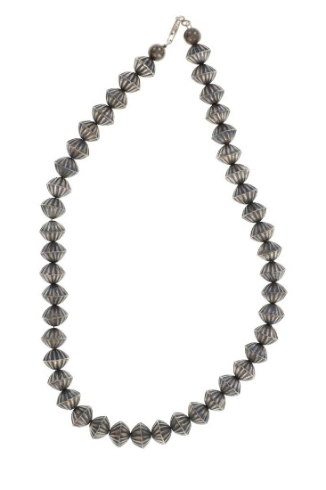 Navajo Sterling Silver Repousse Beaded Necklace