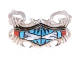 Navajo Sandcast Silver Inlaid Multistone Bracelet