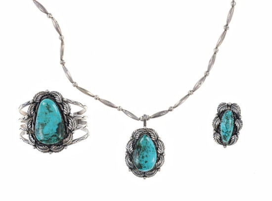 Rare Ca. 1978 Navajo Apache Blue Turquoise Set