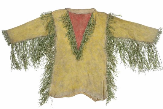 19th C. Southern Plains Painted Hide Mens Shirt