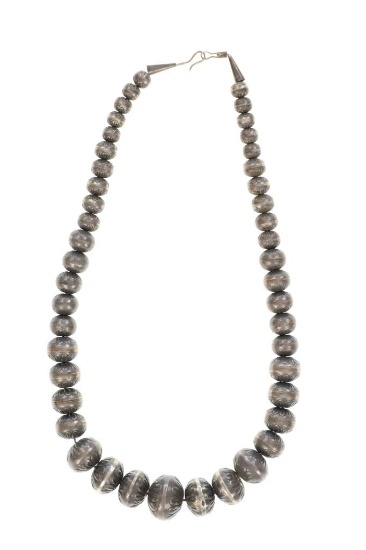 Old Pawn Navajo Pearls Stamped Graduated Necklace