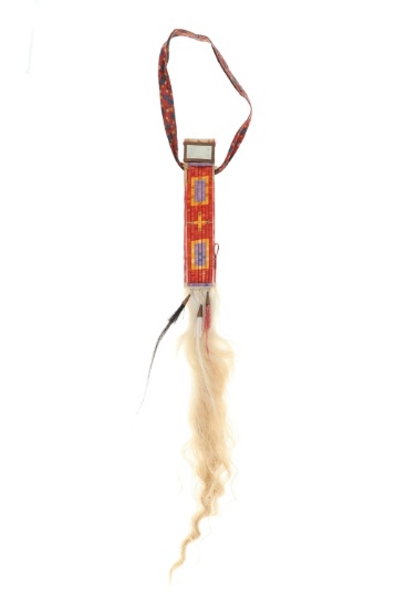 Lakota Sioux Quilled Hair Roach Ornament w/ Mirror