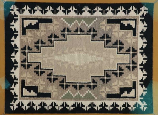 Ca. 1960-70 Navajo Two Grey Hills Fine Rug Framed