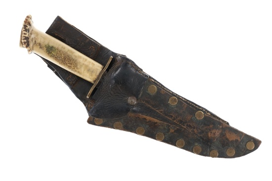 19th-century Apache Antler Knife & Leather Sheath